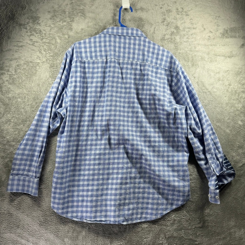 Michelsons London Mens XL Blue Checkered Long Sleeve Button Down Dress Shirt - Picture 5 of 9